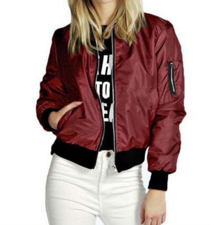 Solid Color Short Fashion Zip Jacket - Belisimo