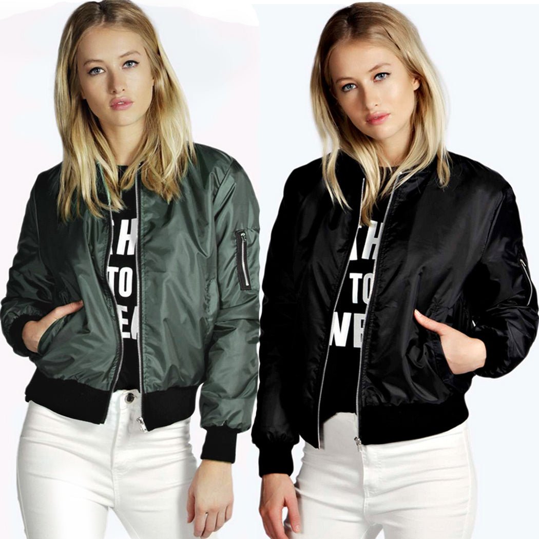 Solid Color Short Fashion Zip Jacket - Belisimo