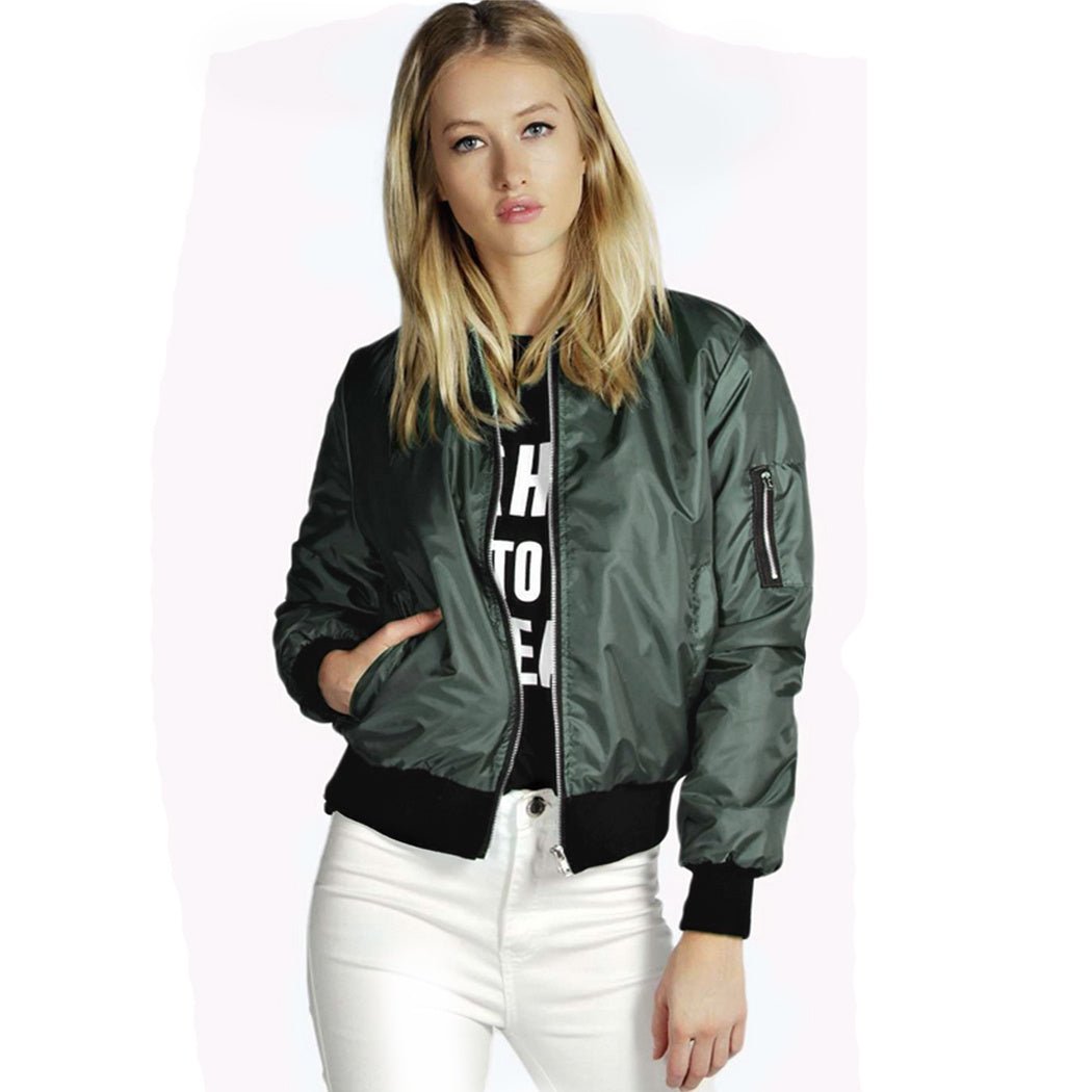 Solid Color Short Fashion Zip Jacket - Belisimo