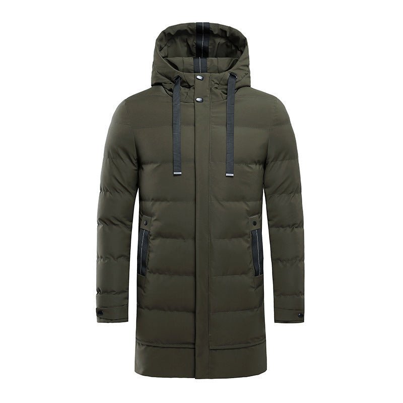 Winter New Men's Hooded Mid - length Down Cotton - padded Jacket - Belisimo