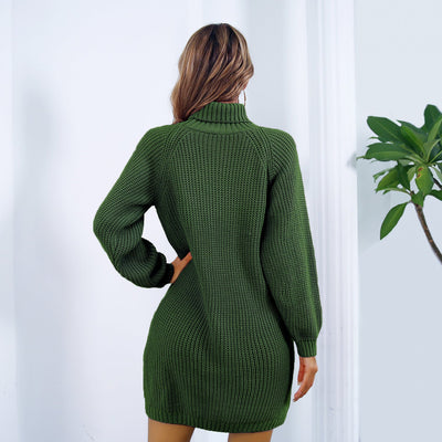 Winter Turtleneck Long Sweater Dress With Button Design Leisure Clinch Long Sleeve Base Sweater Women - Belisimo