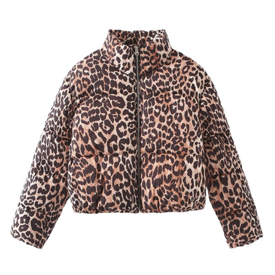 Women's European And American Leopard - print Padded Loose Cotton - padded Jacket - Belisimo