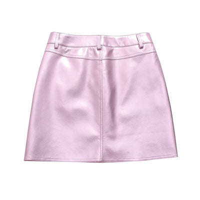 Women's Glossy High Waist Fashion Button Decoration Hip Skirt - Belisimo