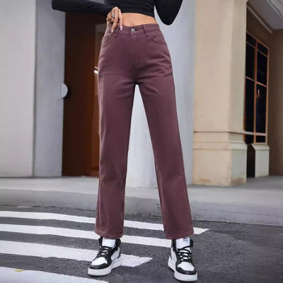 Women's Retro High Waist Denim Trousers - Belisimo