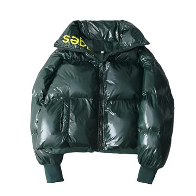 Women's Short Glossy Padded Down Jacket - Belisimo