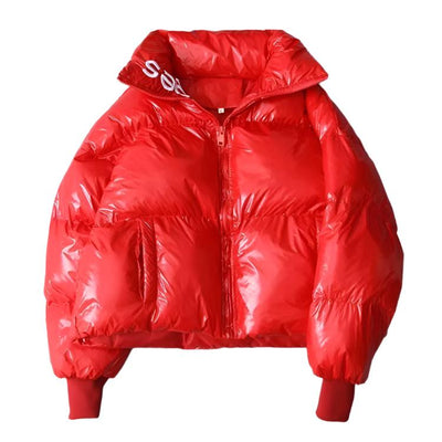 Women's Short Glossy Padded Down Jacket - Belisimo